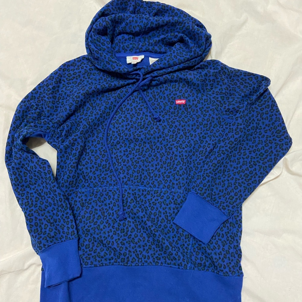 NWT Levi’s Hoodie 2018 Cheetah Print Blue Black Sz XS Cotton Casual Streetwear